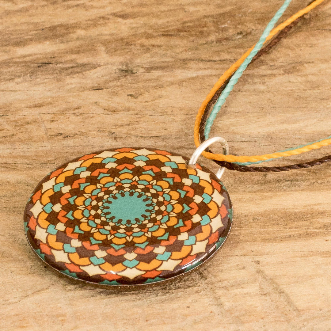 Resin Mandala Pendant Necklace in a Warm Palette - Sweet Creation