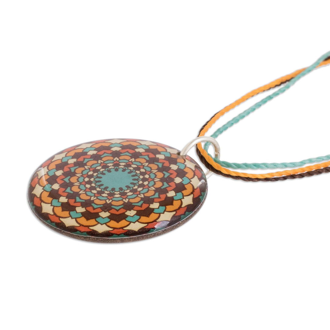 Resin Mandala Pendant Necklace in a Warm Palette - Sweet Creation