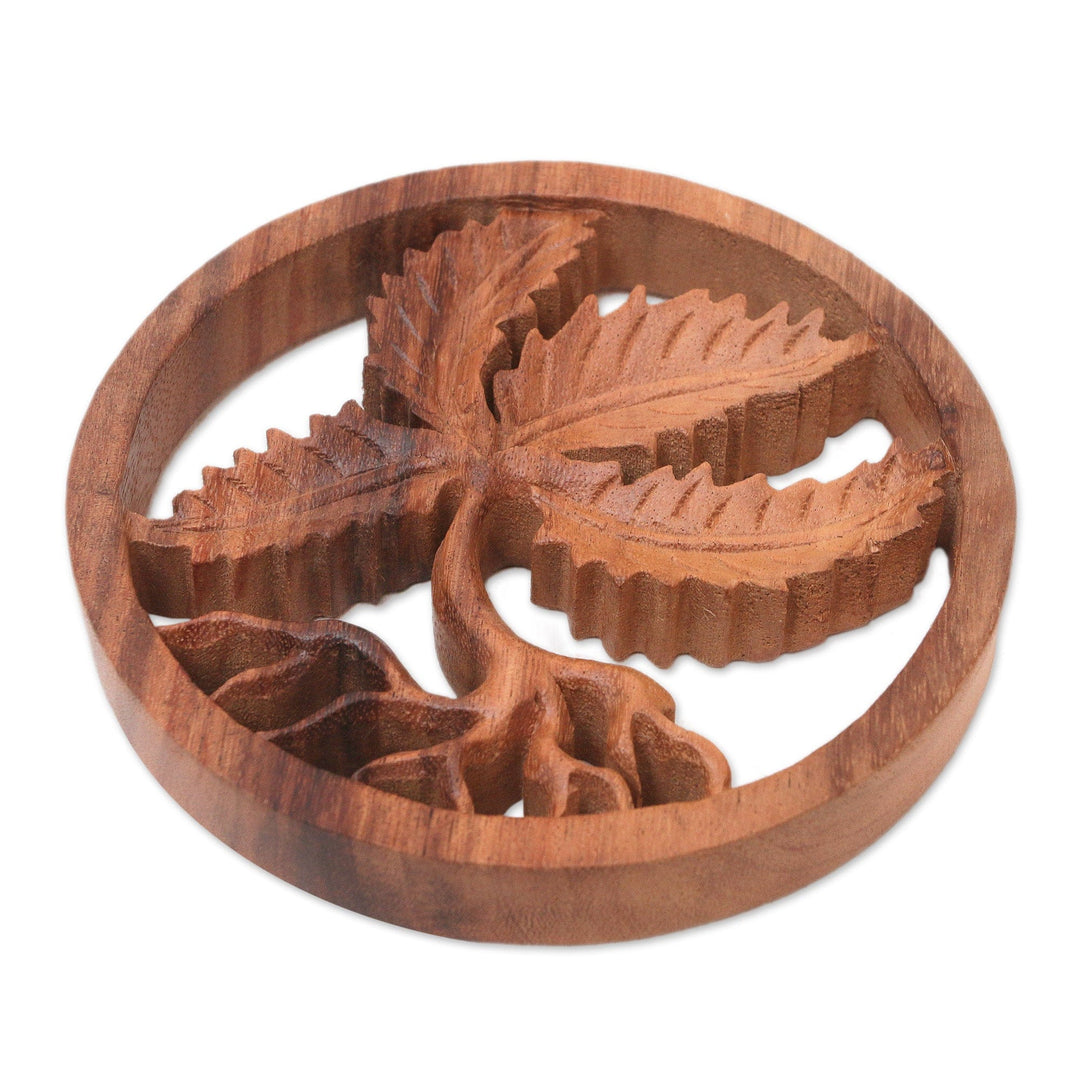 Natural Brown Suar Wood Relief Panel of Palm Tree - Serene Palms