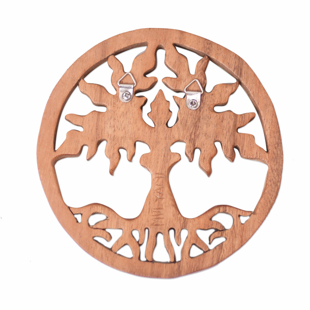 Hand-Carved Polished Brown Suar Wood Relief Panel from Bali - Paradise Forest