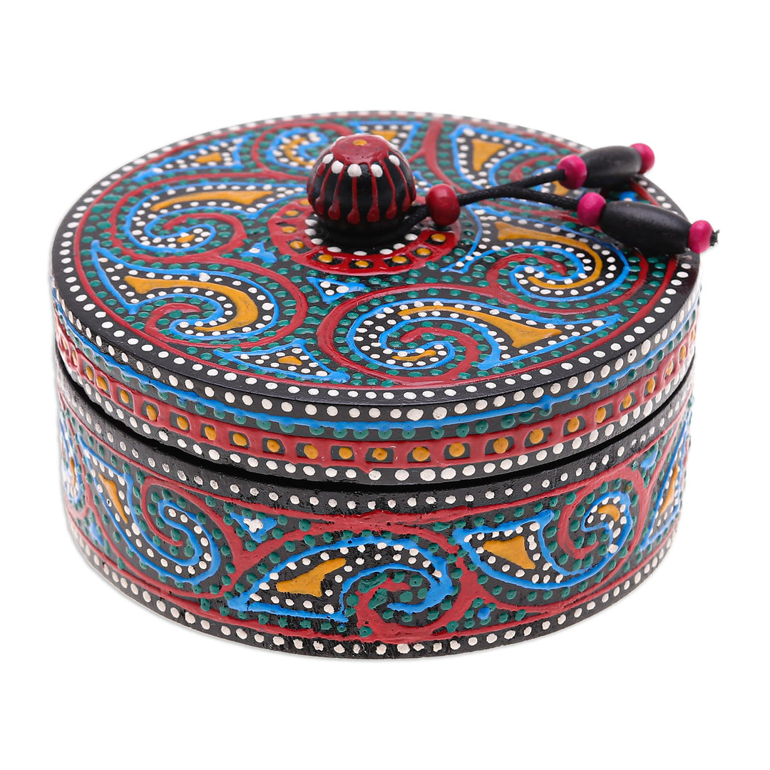 Hand-Painted Mango Wood Decorative Box in Blue - Blue Specks