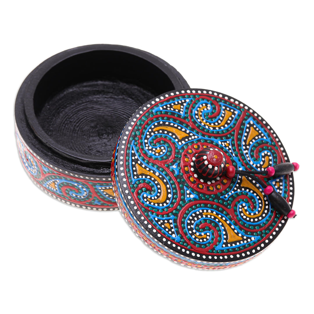 Hand-Painted Mango Wood Decorative Box in Blue - Blue Specks