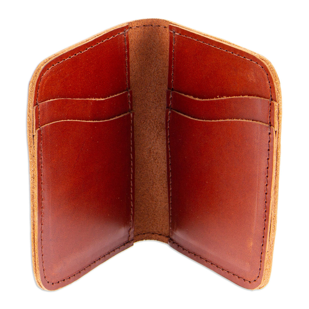 Brown Leather Card Wallet with Six Compartments - Brown Wealth
