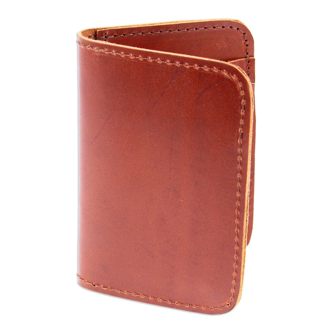 Brown Leather Card Wallet with Six Compartments - Brown Wealth