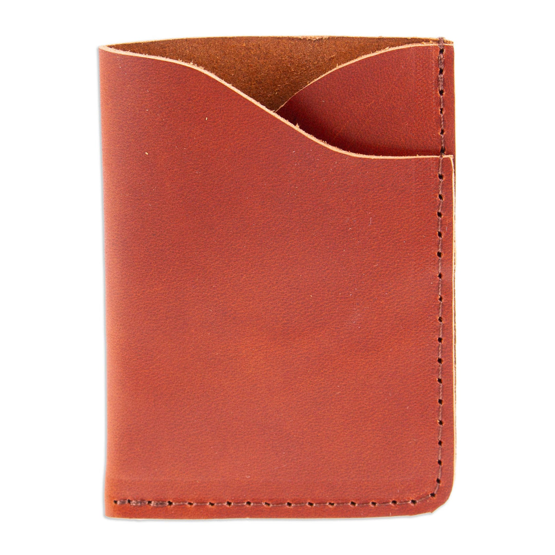 Brown Leather Card Wallet with Two Compartments - Brown Fortune