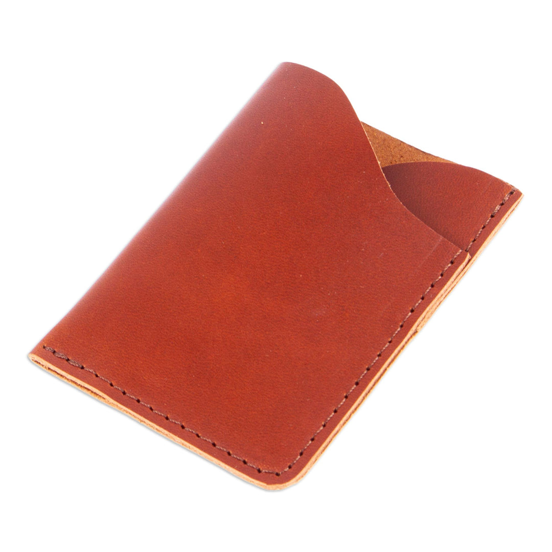 Brown Leather Card Wallet with Two Compartments - Brown Fortune