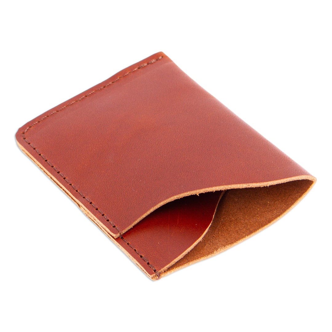 Brown Leather Card Wallet with Two Compartments - Brown Fortune