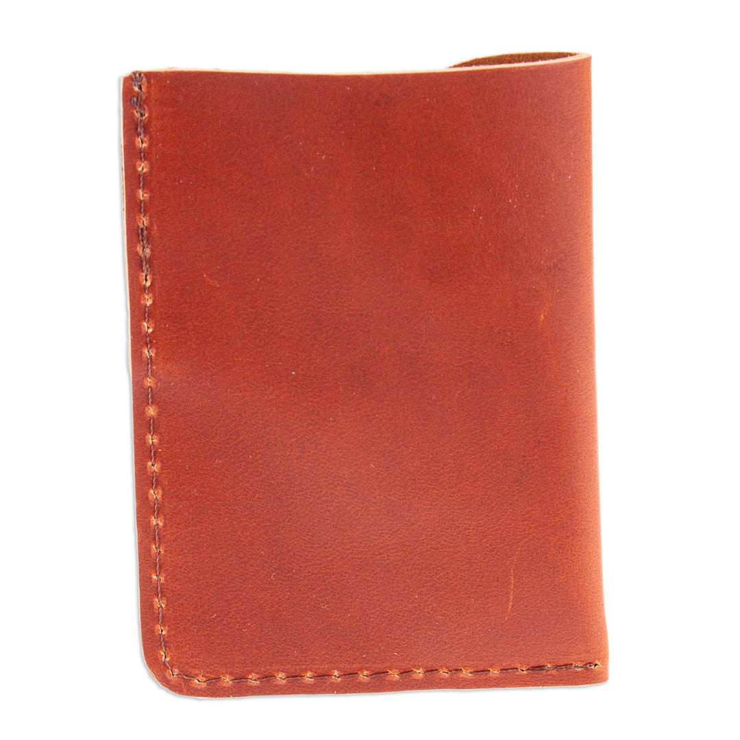 Brown Leather Card Wallet with Two Compartments - Brown Fortune