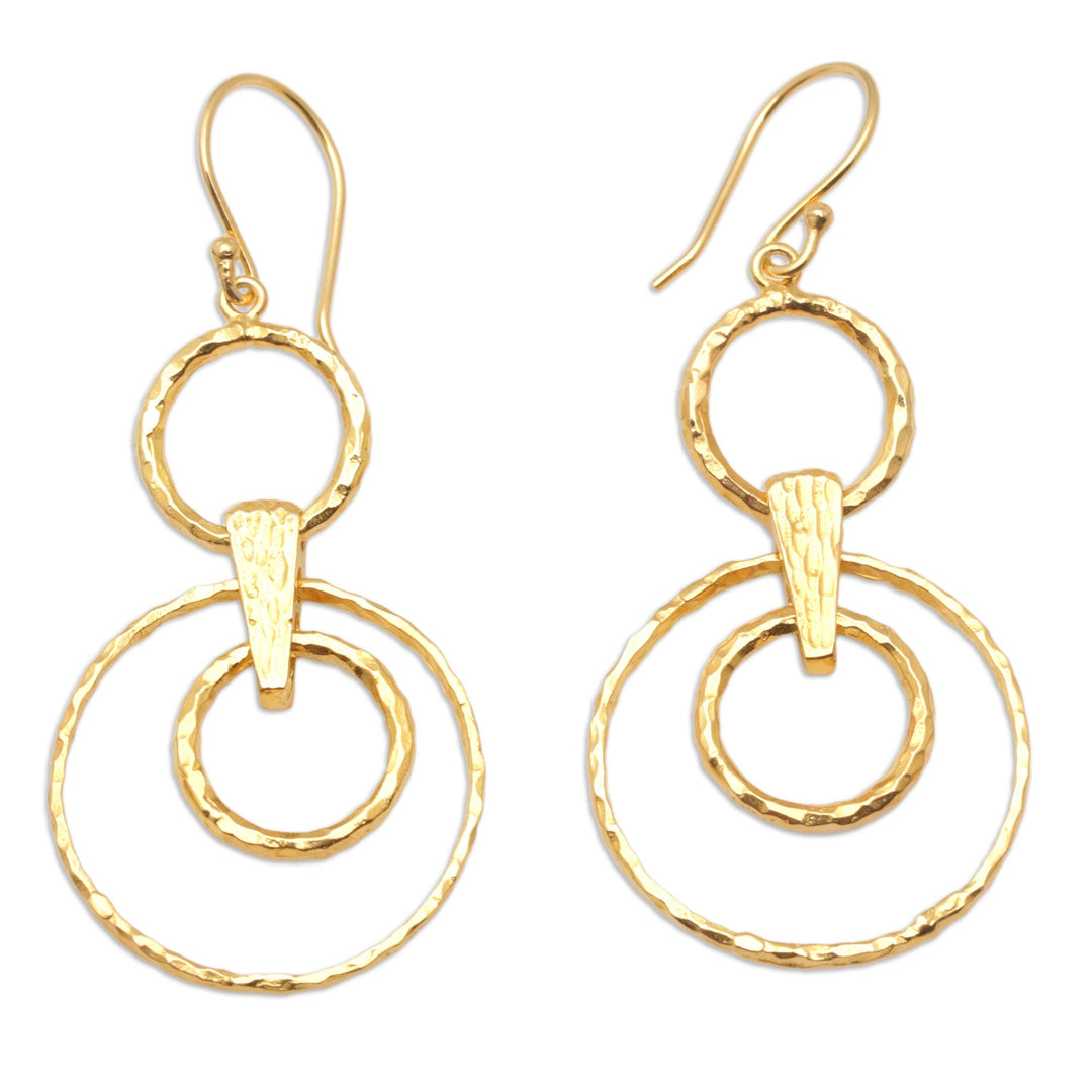 18k Gold-Plated Dangle Earrings with Circles from Bali - Layered Circles