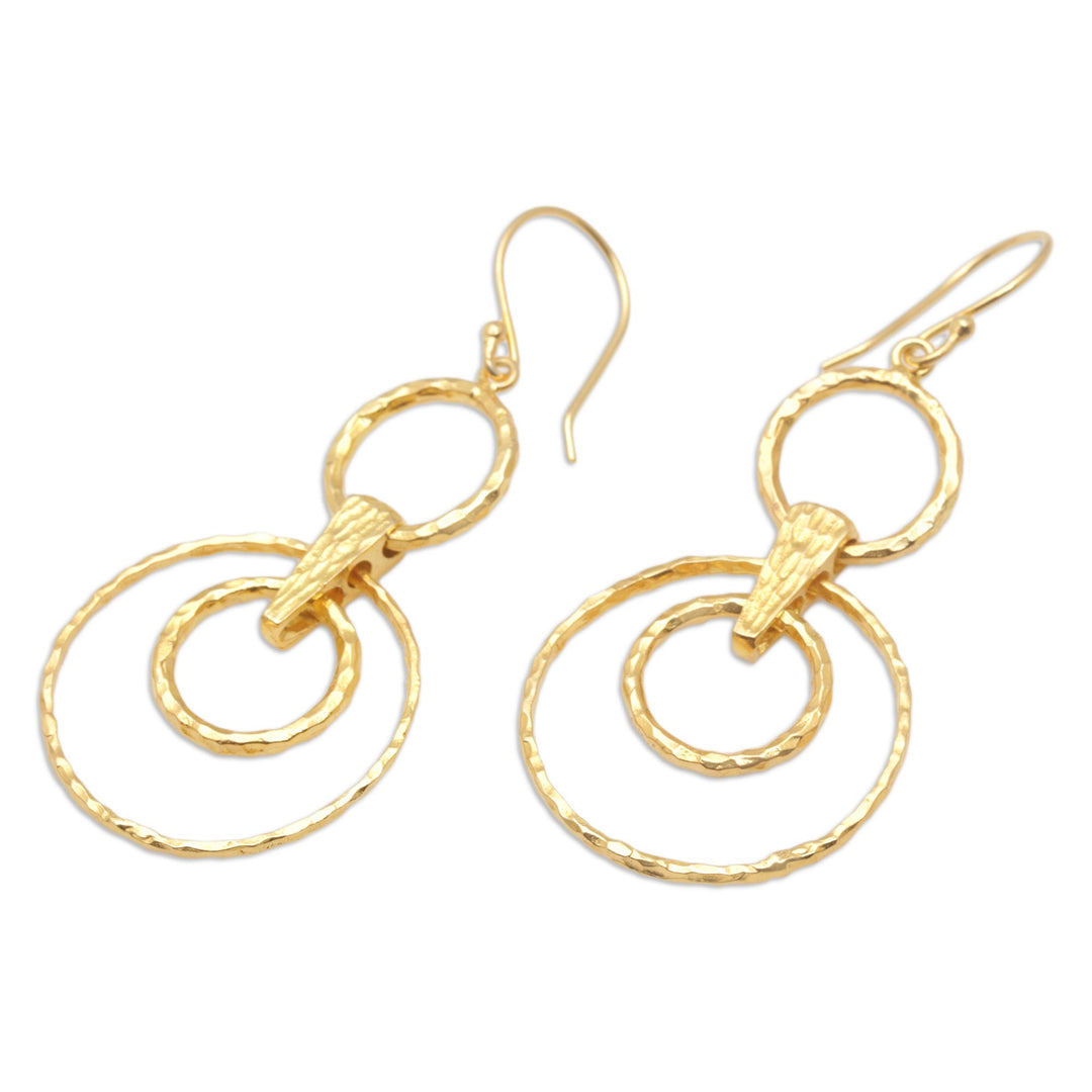 18k Gold-Plated Dangle Earrings with Circles from Bali - Layered Circles