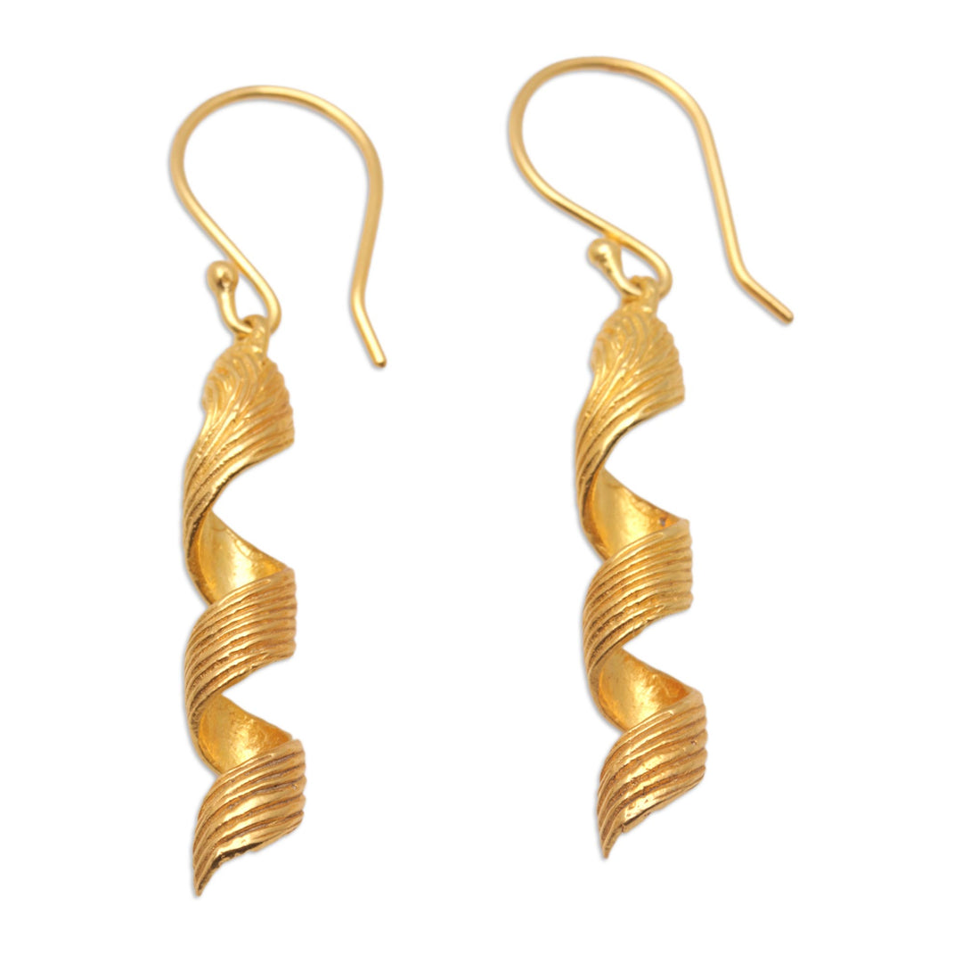 18k Gold-Plated Modern Spiral Dangle Earrings from Bali - Spiral Wires