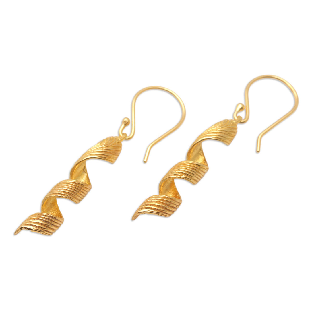 18k Gold-Plated Modern Spiral Dangle Earrings from Bali - Spiral Wires