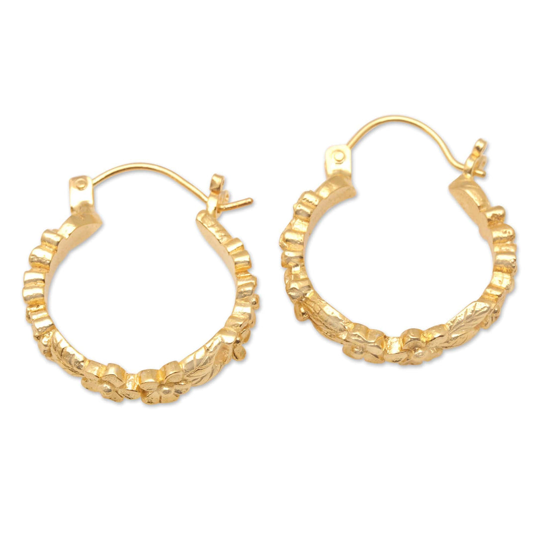18k Gold-Plated Flower Wreath Hoop Earrings from Bali - Flower Wreaths