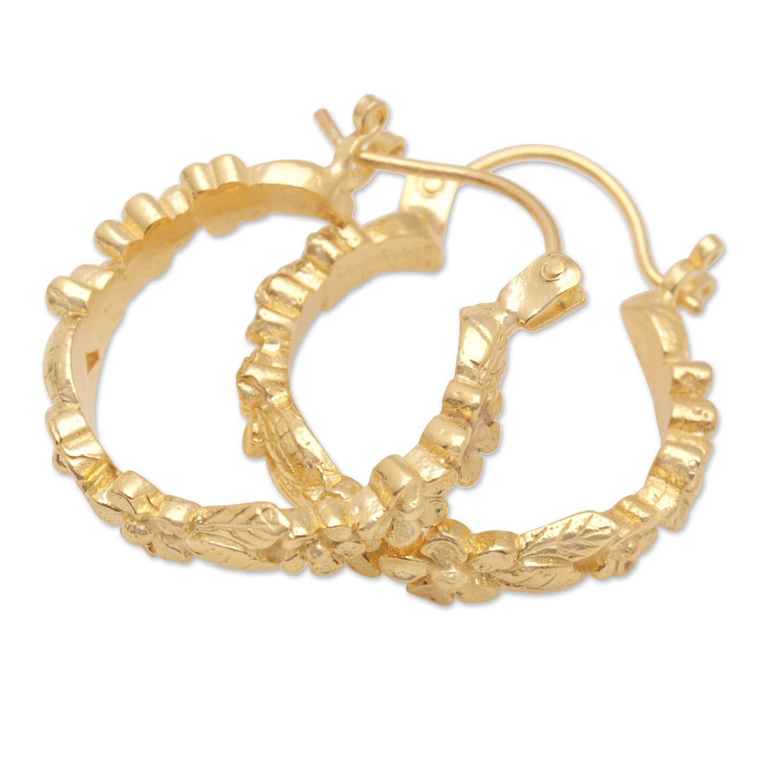 18k Gold-Plated Flower Wreath Hoop Earrings from Bali - Flower Wreaths