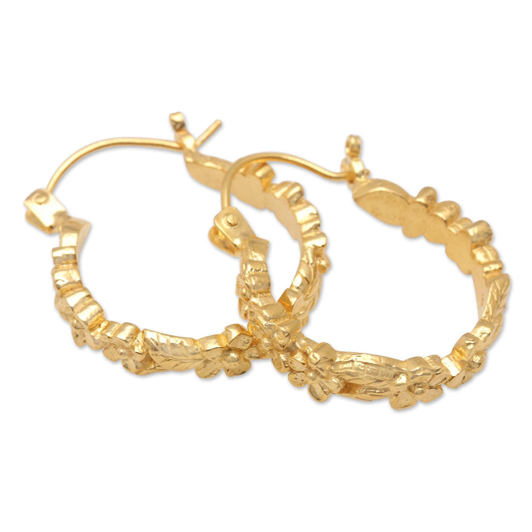 18k Gold-Plated Flower Wreath Hoop Earrings from Bali - Flower Wreaths