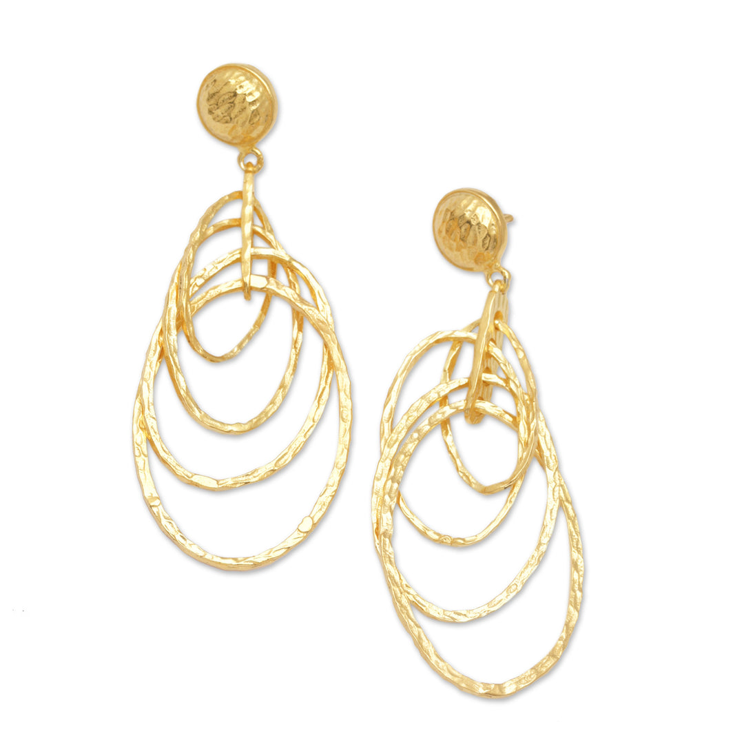Balinese 18k Gold-Plated Modern Dangle Earrings with Circles - Layered Circles