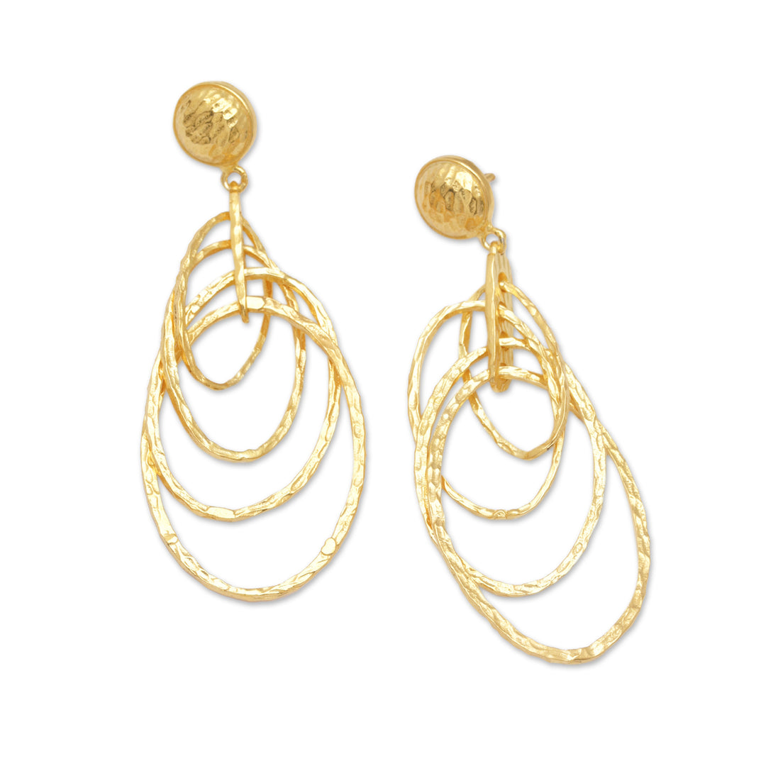 Balinese 18k Gold-Plated Modern Dangle Earrings with Circles - Layered Circles
