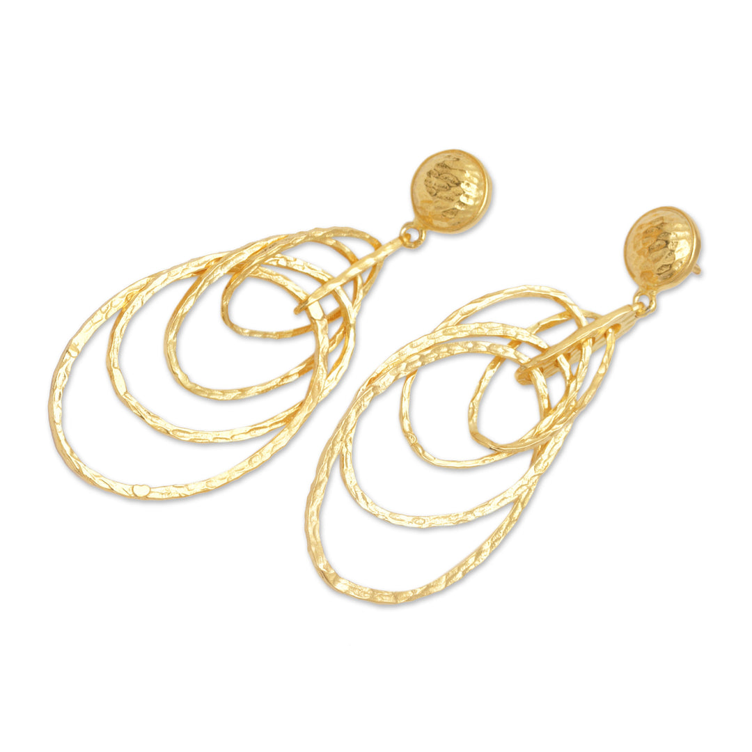 Balinese 18k Gold-Plated Modern Dangle Earrings with Circles - Layered Circles