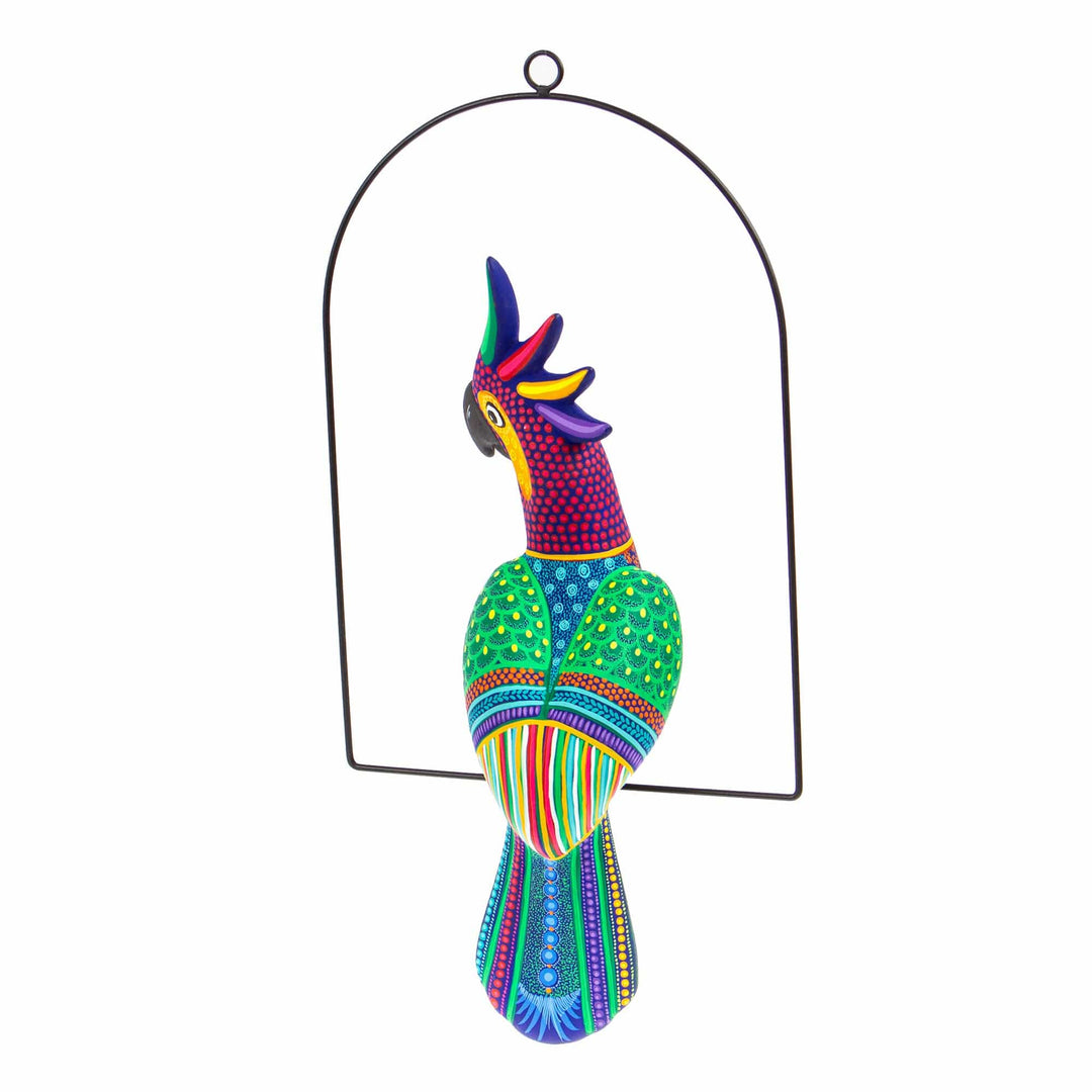 Handmade Ceramic Alebrije Blue Cockatoo Sculpture with Base - Eden Feathers in Blue