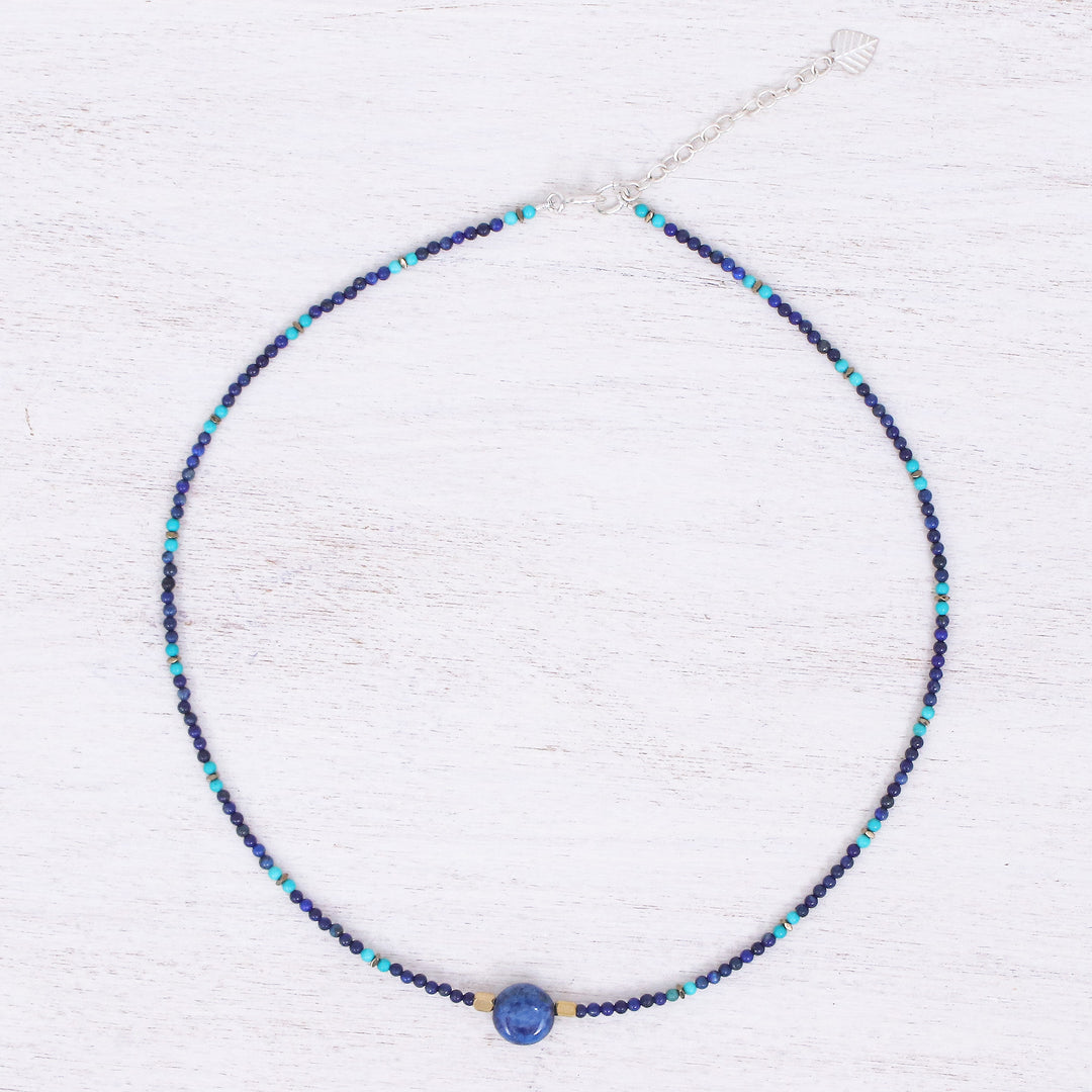 Lapis Lazuli Howlite Beaded Pendant Necklace - Star of Midnight