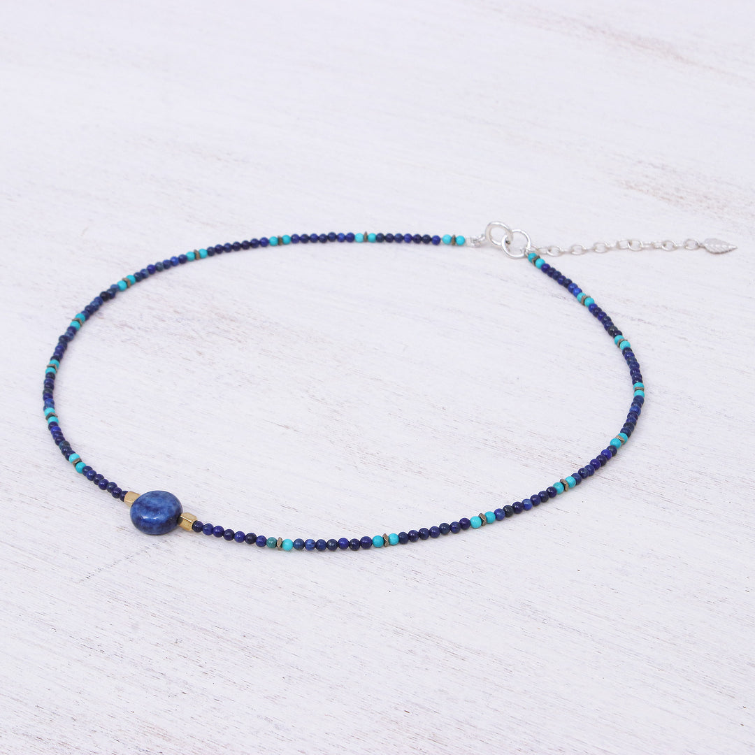 Lapis Lazuli Howlite Beaded Pendant Necklace - Star of Midnight