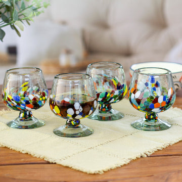 Set of 4 Colorful Handblown Glass Goblets from Mexico - Chromatic Ceremony