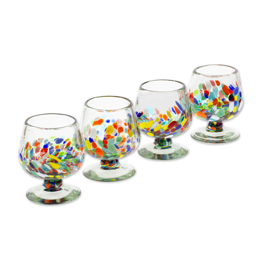 Set of 4 Colorful Handblown Glass Goblets from Mexico - Confetti Soirée