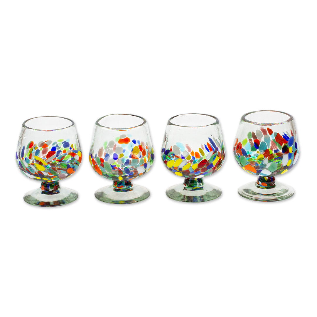 Set of 4 Colorful Handblown Glass Goblets from Mexico - Confetti Soirée