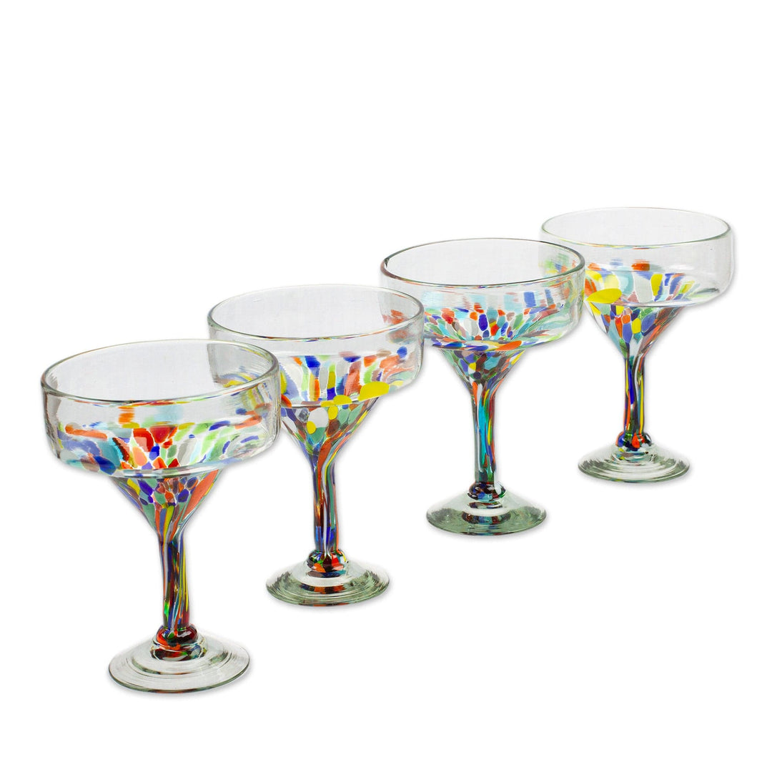 Set of 4 Mexican outlet Hand Blown Margarita Glasses Amethyst