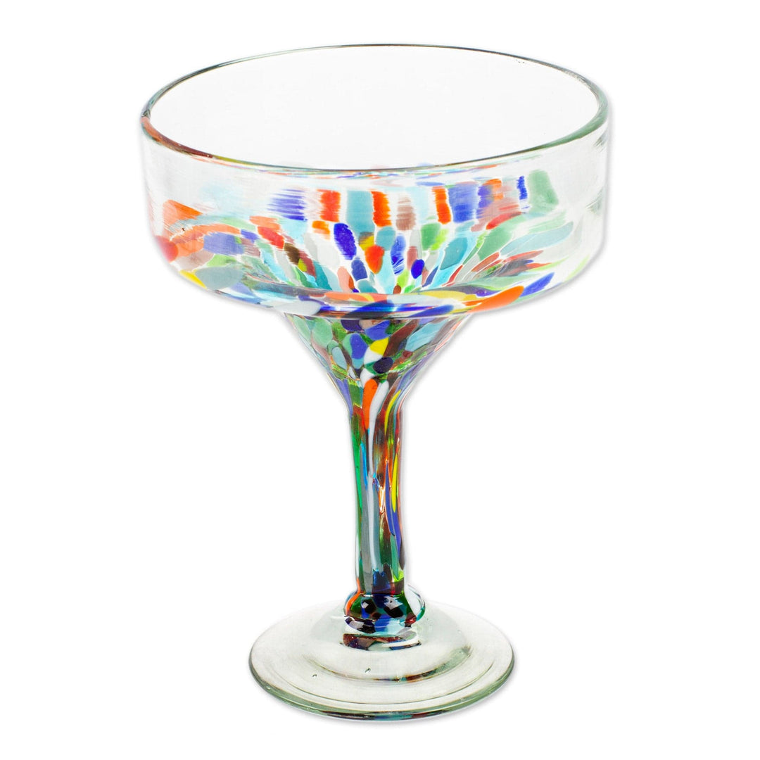 Set of 4 Colorful Handblown Margarita Glasses from Mexico - Chromatic Finesse