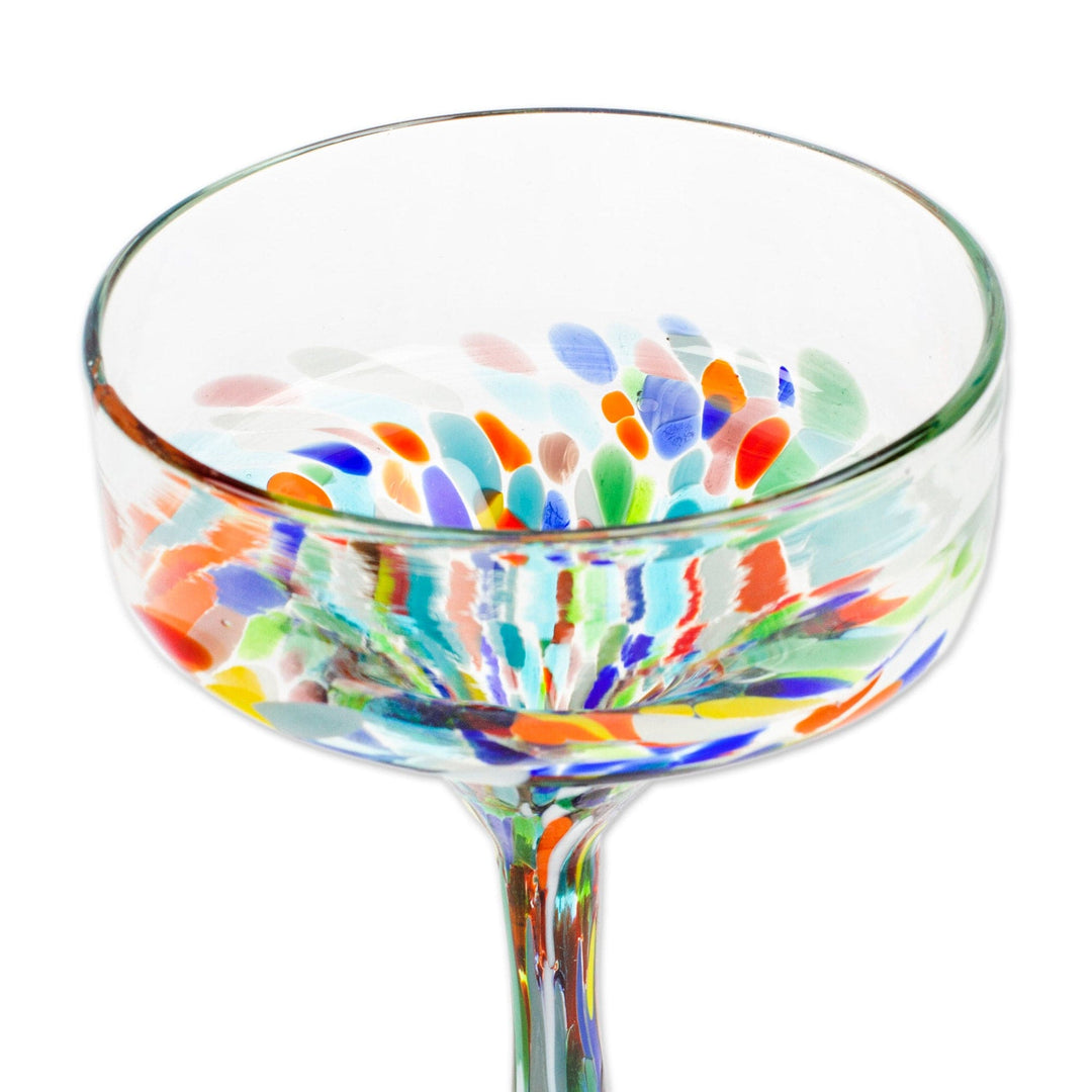 Set of 4 Colorful Handblown Margarita Glasses from Mexico - Chromatic Finesse