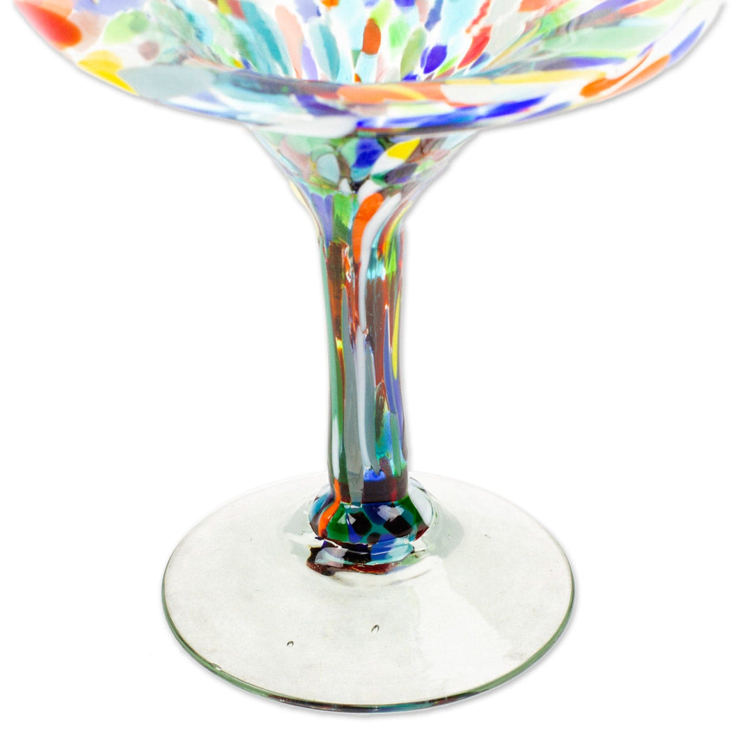 Set of 4 Colorful Handblown Margarita Glasses from Mexico - Chromatic Finesse