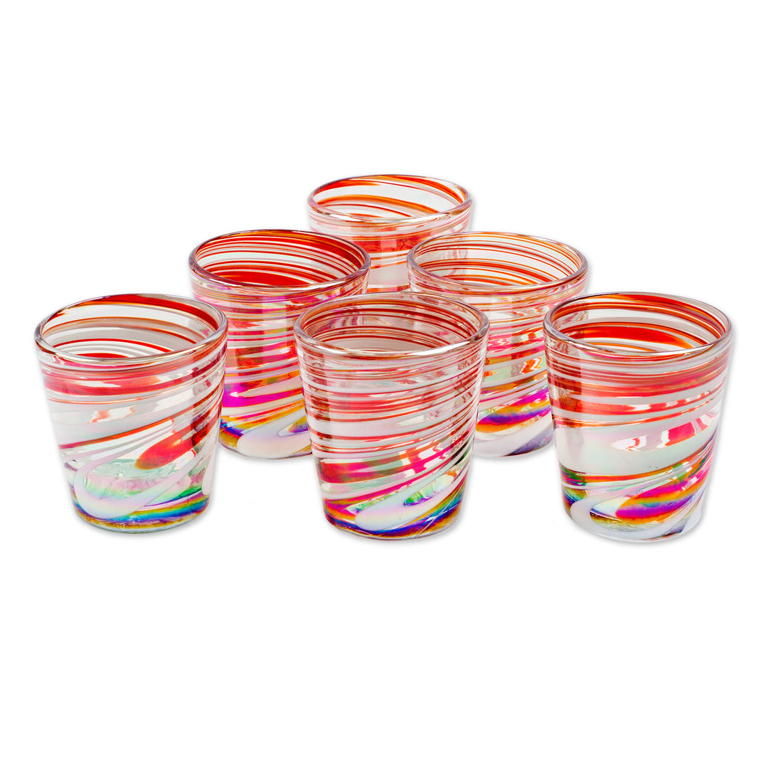 Set of 6 Eco-Friendly Red Handblown Rock Glasses - Freshness Enchantment