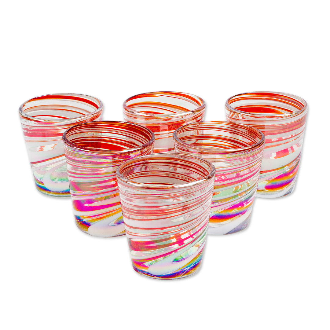 Set of 6 Eco-Friendly Red Handblown Rock Glasses - Freshness Enchantment