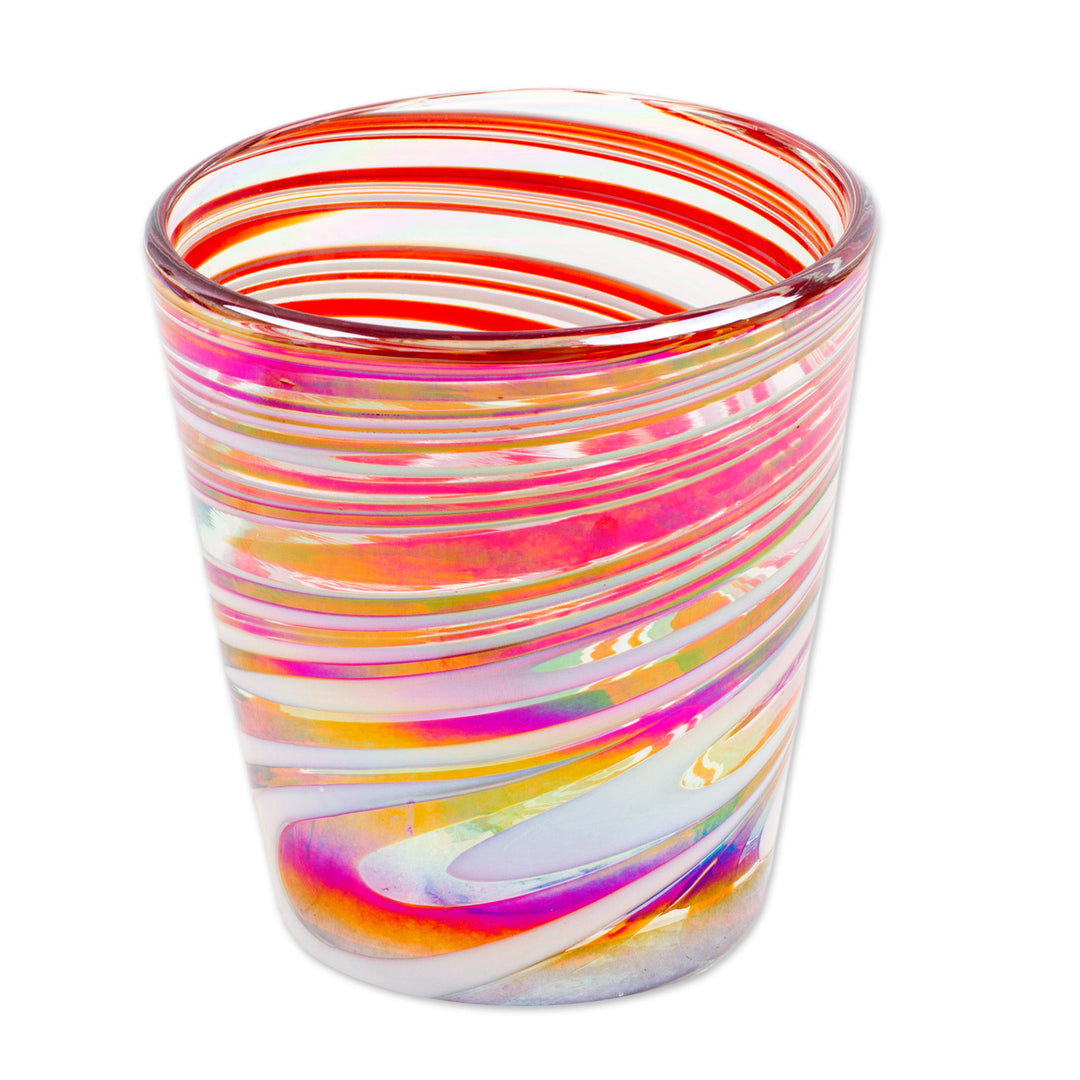 Set of 6 Eco-Friendly Red Handblown Rock Glasses - Freshness Enchantment