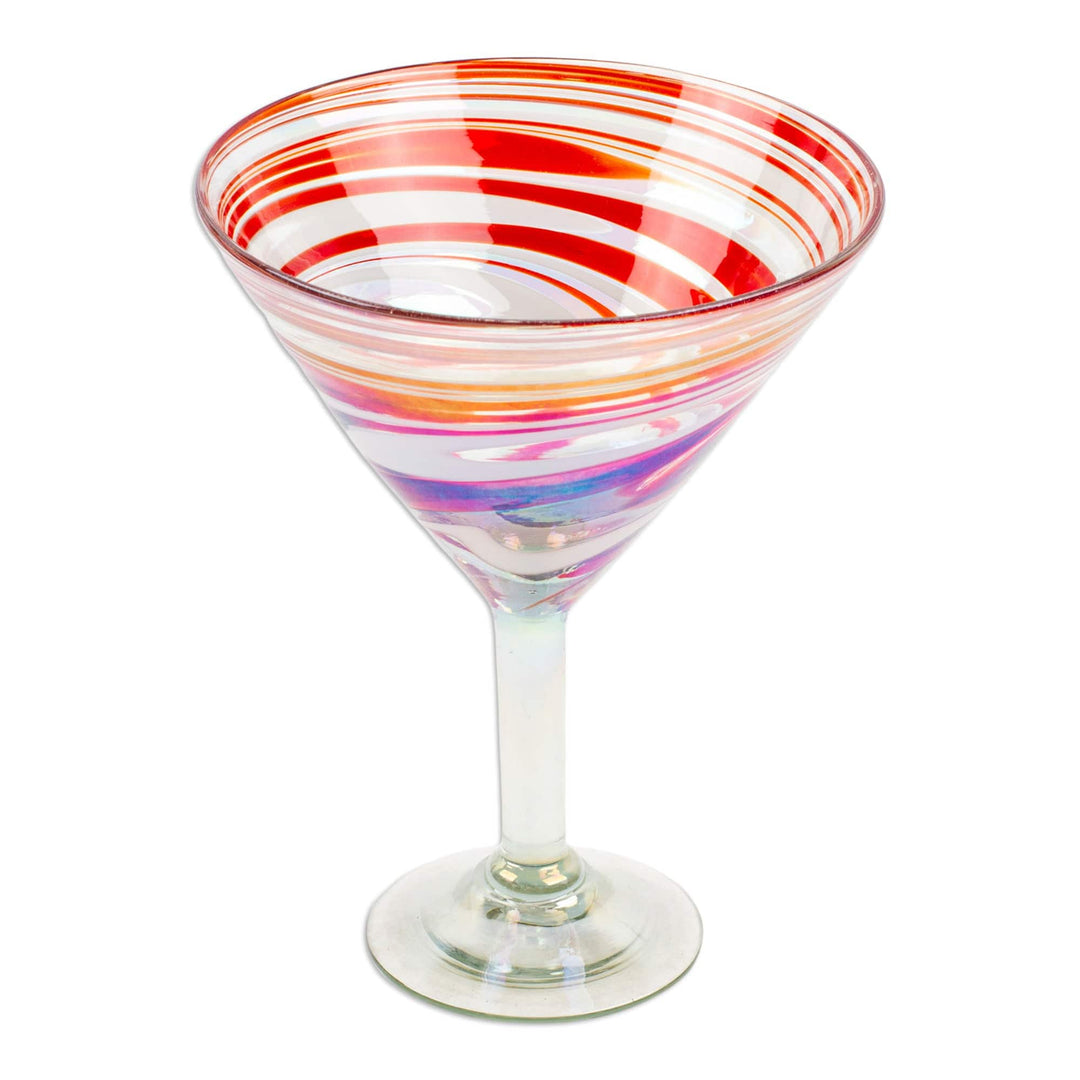 Set of 4 Eco-Friendly Red Handblown Martini Glasses - Tropical Swirl