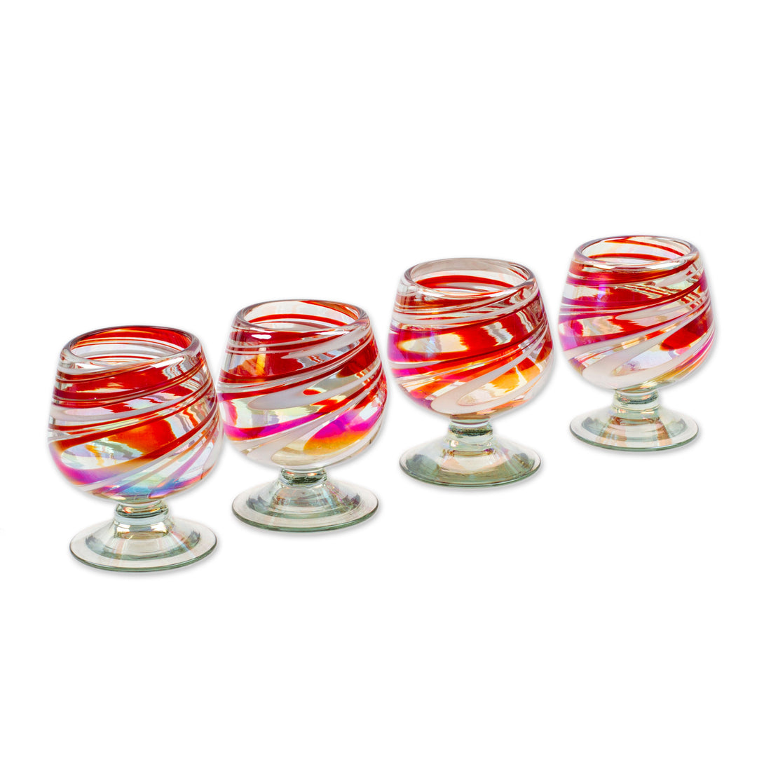 Set of 4 Eco-Friendly Red Handblown Glass Goblets - Grace Enchantment