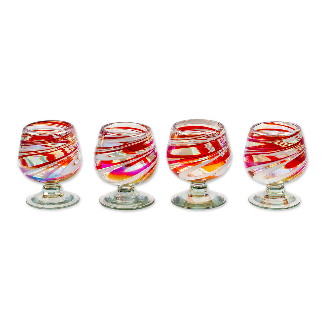 Set of 4 Eco-Friendly Red Handblown Glass Goblets - Grace Enchantment