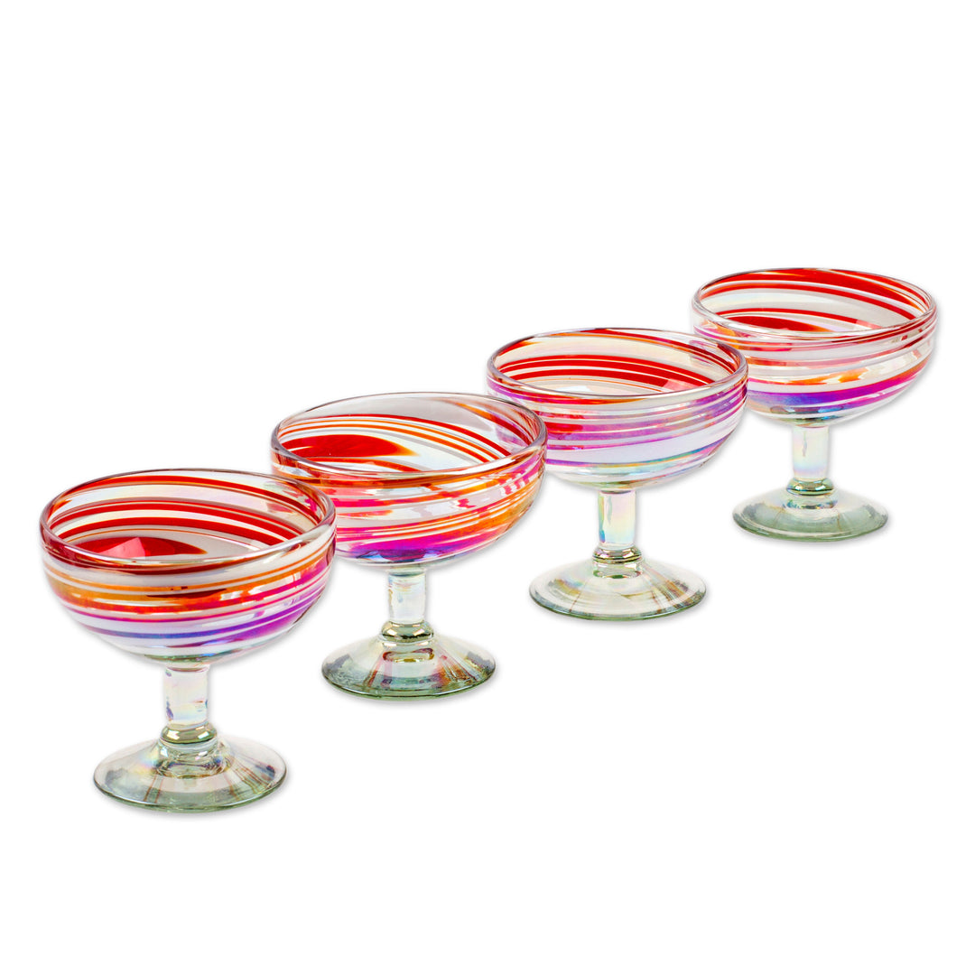 Set of 4 Eco-Friendly Red Handblown Coupe Glasses - Trendy Enchantment
