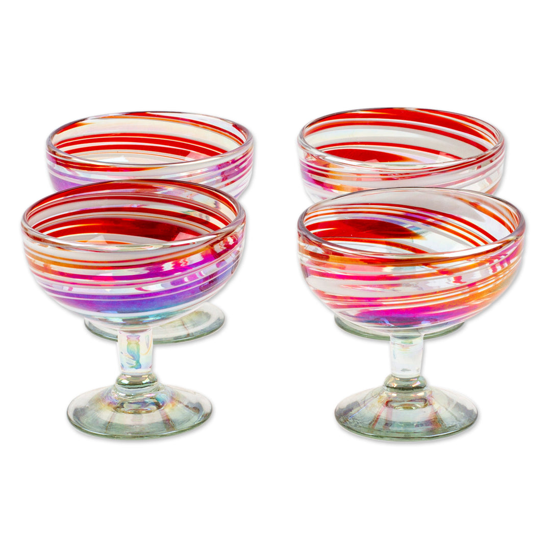 Set of 4 Eco-Friendly Red Handblown Coupe Glasses - Trendy Enchantment