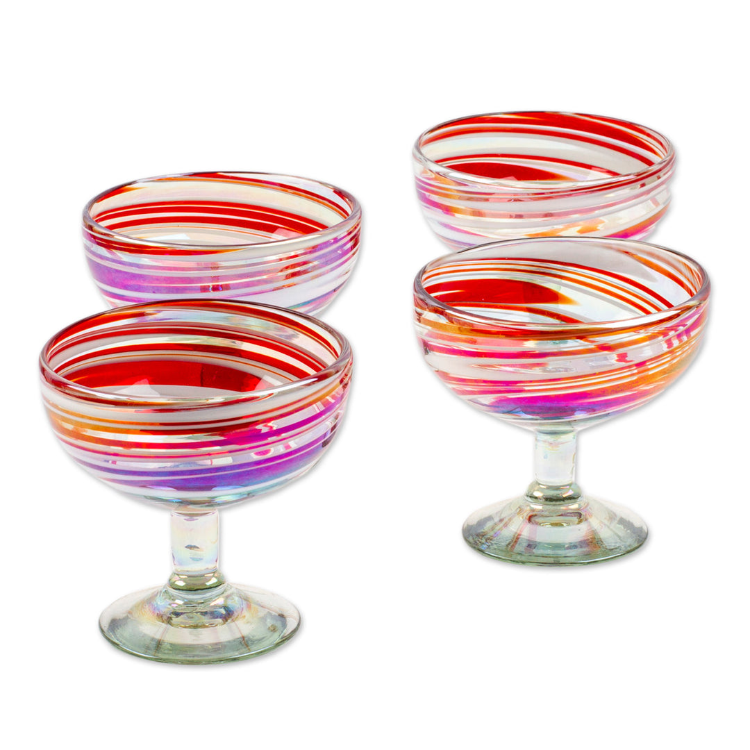 Set of 4 Eco-Friendly Red Handblown Coupe Glasses - Trendy Enchantment