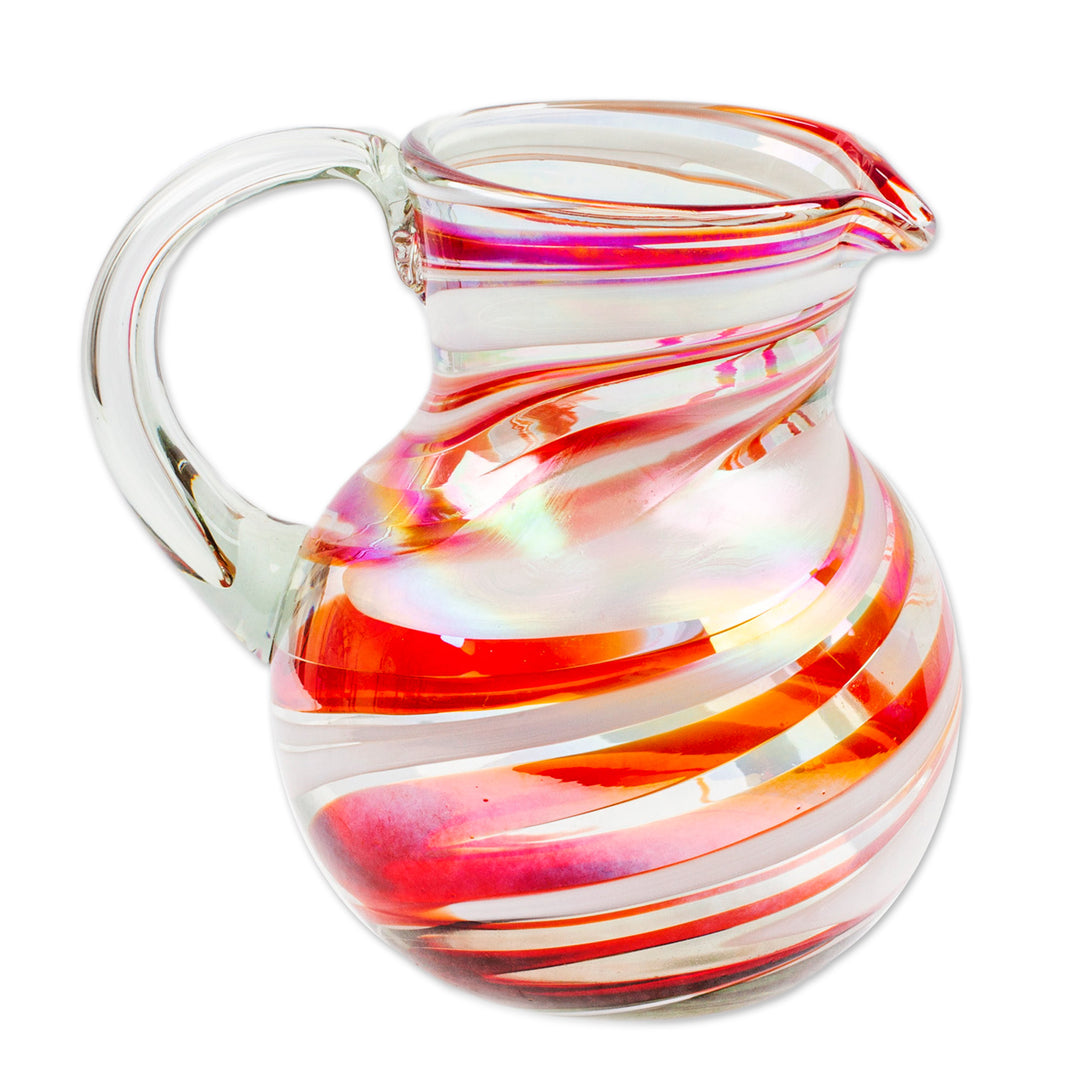 Eco-Friendly Red Handblown Recycled Glass Pitcher - Great Enchantment
