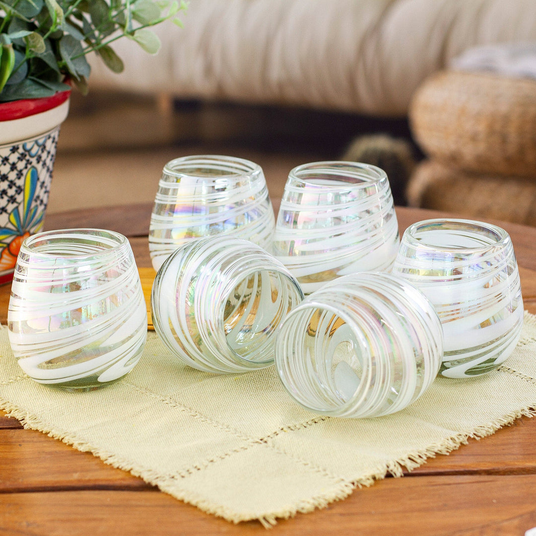 Set of 6 White Handblown Stemless Wine Glasses from Mexico - Heavenly Freshness