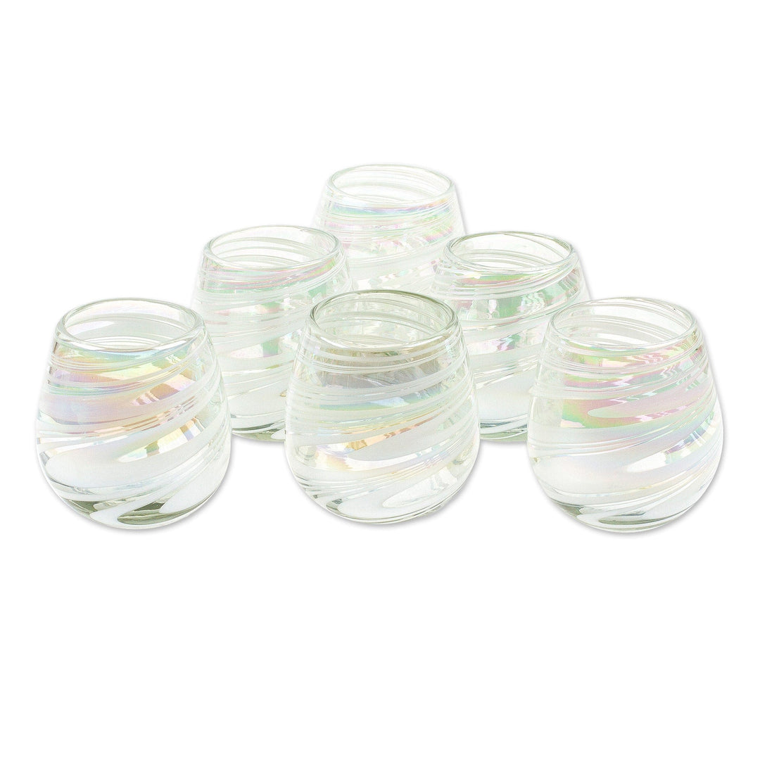 Set of 6 White Handblown Stemless Wine Glasses from Mexico - Heavenly Freshness