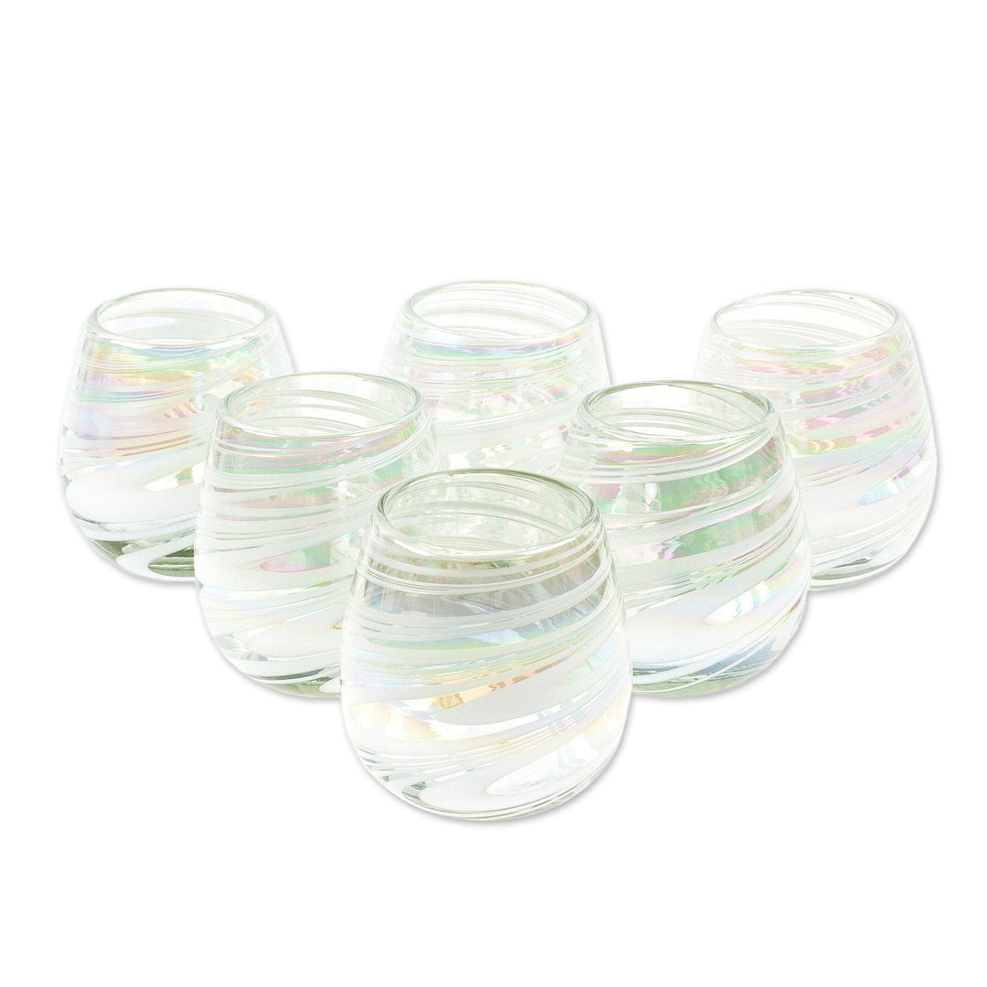 Set of 6 White Handblown Stemless Wine Glasses from Mexico - Heavenly Freshness