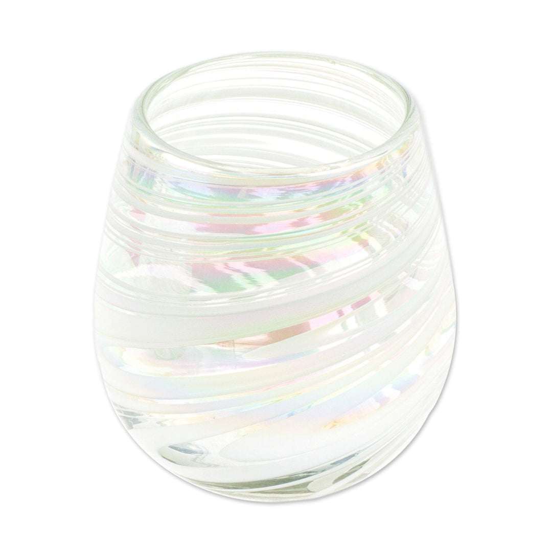 Set of 6 White Handblown Stemless Wine Glasses from Mexico - Heavenly Freshness