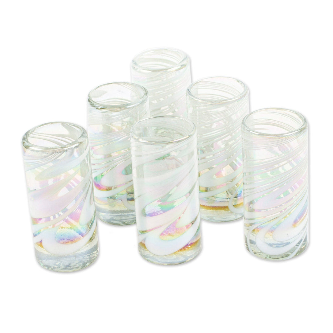 Set of 6 White Handblown Tequila Shot Glasses from Mexico - Heavenly Joy
