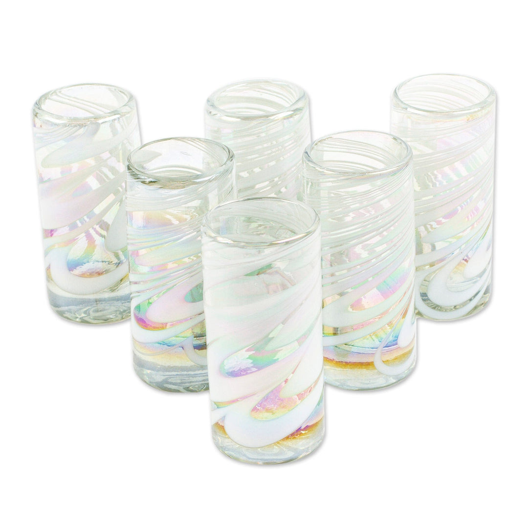 Set of 6 White Handblown Tequila Shot Glasses from Mexico - Heavenly Joy