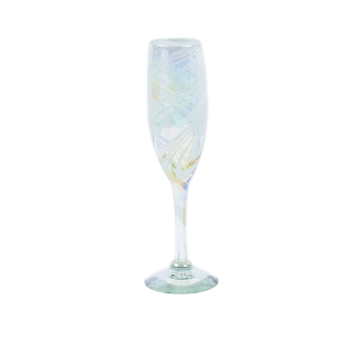 Set of 4 White Handblown Champagne Glass Flutes from Mexico - White Gala