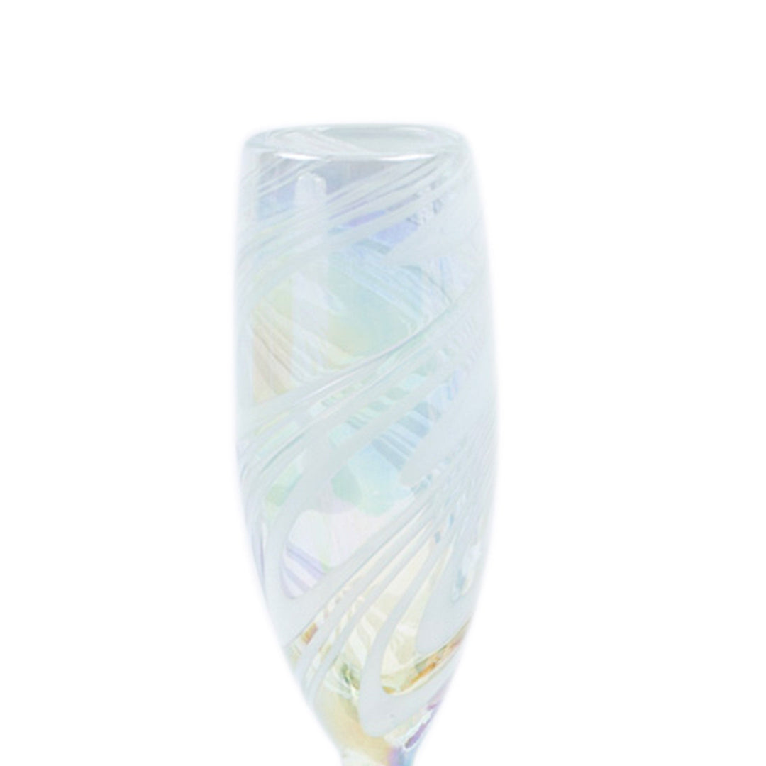 Set of 4 White Handblown Champagne Glass Flutes from Mexico - White Gala